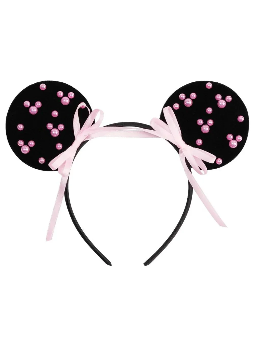 Women lack-Pink Polyester Sparkle Sequin Mickey Mouse Hair Bow Handmade Headband
